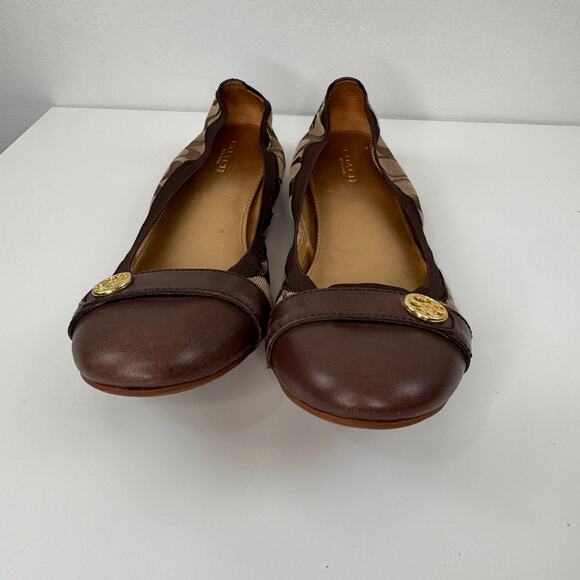 COACH Chelsey Ballet Flat US 9.5B Brown Signature Monogram Slip-On Shoes FLAW - Picture 4 of 8